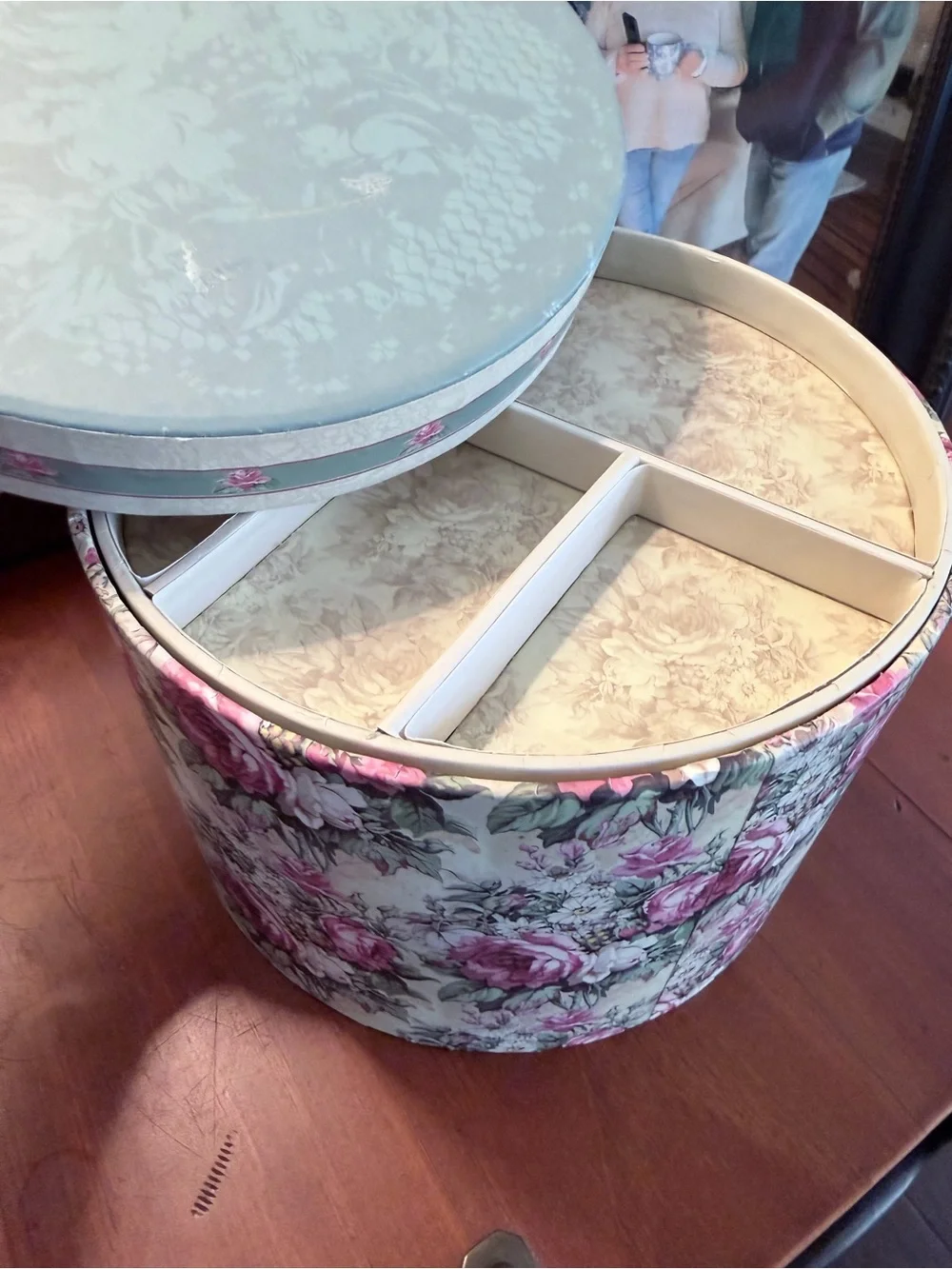 Floral Round Jewelry Organizer Box with Removable Tray - Pink